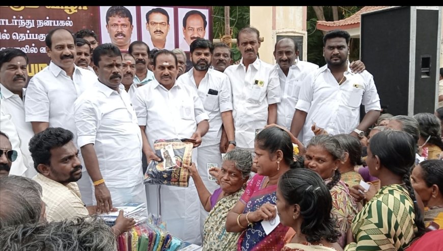 வ உ சிதம்பரனாரின் 152 வது பிறந்த நாளை முன்னிட்டு தமிழ்நாடு வ.உ.சி பேரவை திருச்சிற்றம்பலம் மற்றும் டைகர் சிவா ஏற்பாட்டில் 300 நபர்களுக்கு நலத்திட்ட உதவிகளை முன்னாள் அமைச்சர் எஸ் பி சண்முகநாதன் வழங்கினார்.