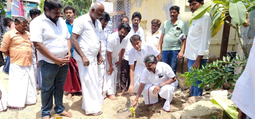 ஒட்டப்பிடாரம் நடுவக்குறிச்சியில் 7 லட்சம் மதிப்பீட்டில் சிமெண்ட் சாலை அமைக்கும் பணி - சண்முகையா எம்எல்ஏ தொடங்கி வைத்தார்.